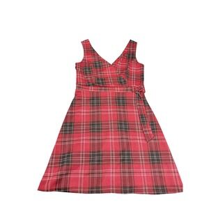 Arizona Jean Co Womens Red Black Plaid Surplice V-Neck A-Line Dress Small